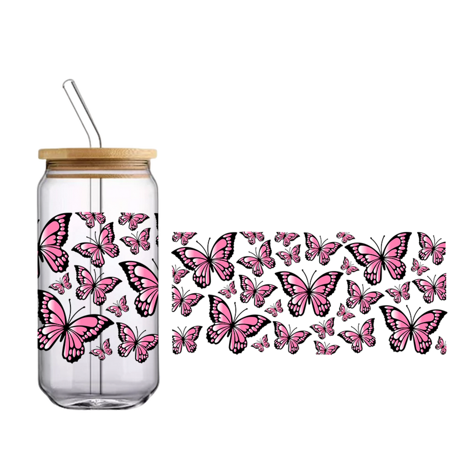 Vaso de bambú "Mariposa rosa" - 1