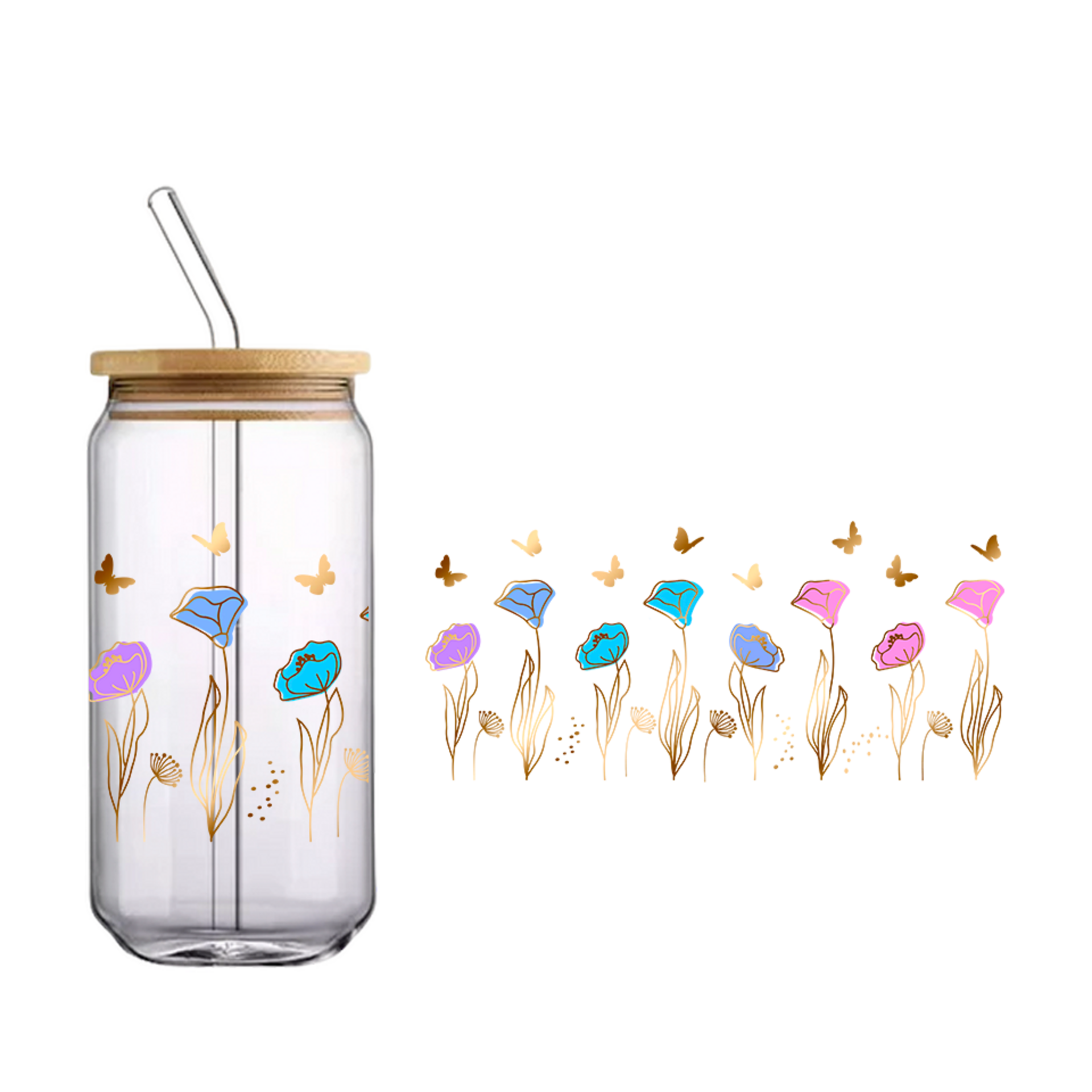 Vaso de bambú "Flowers dorado" - 1